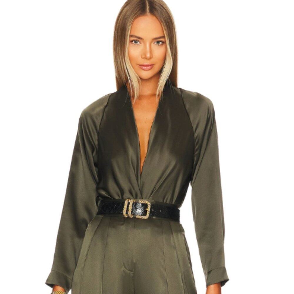 The Sei Long Sleeve Wrap Bodysuit in Army NWT Size 6